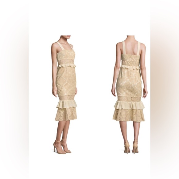 Jay Godfrey Nude Lace Ruffle Midi Dress | Size 4 | Wedding Guest or Formal - Picture 1 of 8